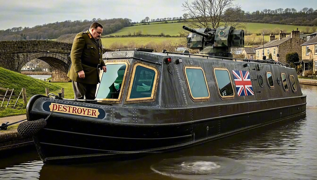 Military narrowboat in Yorkshire
